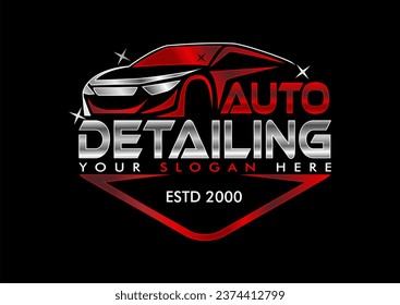 car detailing logo, sticker illustration vector graphic modern design template silver red color suitable for use for automotive business branding