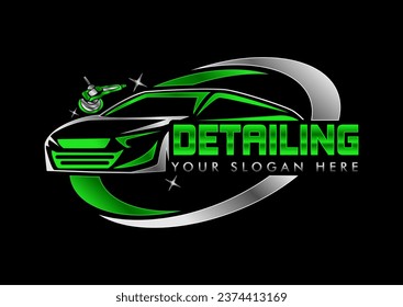 car detailing logo, sticker illustration vector graphic modern design template silver green color suitable for use for automotive business branding