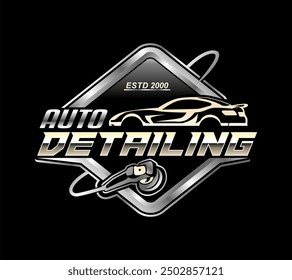 car detailing service logo emblem, sticker polisher car illustration vector graphic design template