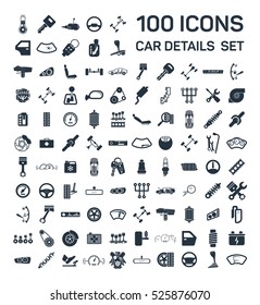 Car details & garage 100 isolated icons set on white background, repair, car service