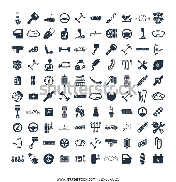 Car details & garage 100\
isolated icons set on white background, repair, car\
service