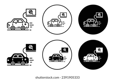 Autodiagnosesymbol eingestellt. Vektorsymbol für die Diagnose von Kraftfahrzeugen. Autoreparaturzeichen in schwarz gefülltem und umrissenem Stil.