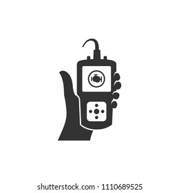 Car diagnostic icons in black and white. Automotive vehicle maintenance instrument. Vector illustrations.