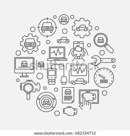 Car diagnostic round illustration. Vector automotive diagnostics circular symbol