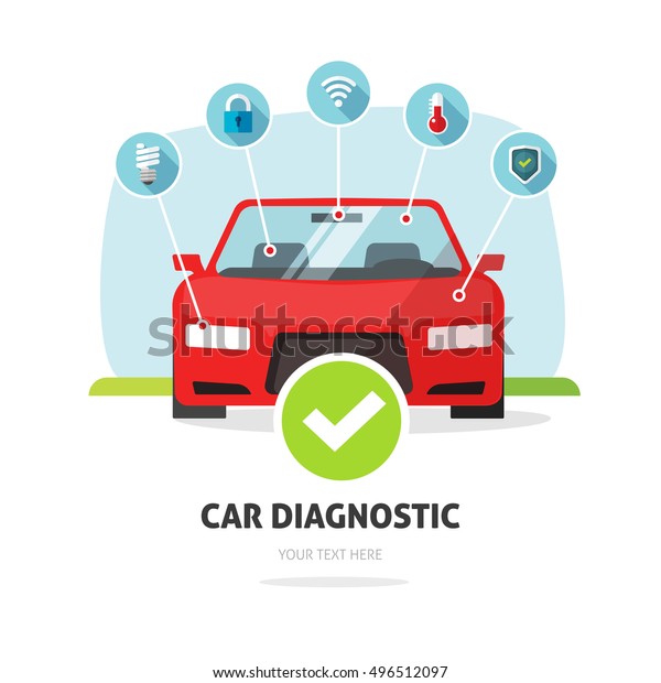 Car diagnostic service concept vector\
illustration, auto maintenance test station banner, car repair\
diagnostics center poster isolated on white\
background