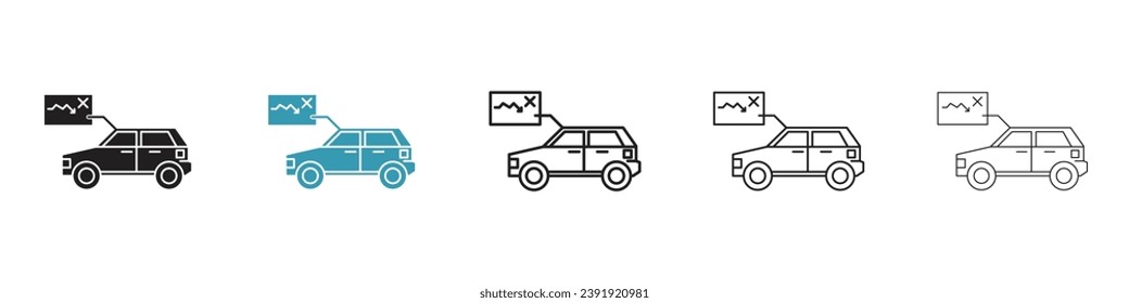 Car Diagnostic Vektorgrafik Set. Auto Vehicle Health Check Vektorgrafik Symbol für UI Designs in Schwarz-Blau.