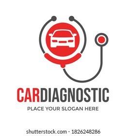 Car Diagnostic Vector Logo Template. This Design Use Stethoscope Symbol. Suitable For Service Or Maintenance.