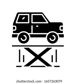 Icono negro de diagnóstico de Camión, ilustración conceptual, símbolo plano vectorial, signo de glifo.