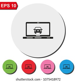 Car diagnostics on laptop display flat round colorful vector icon.