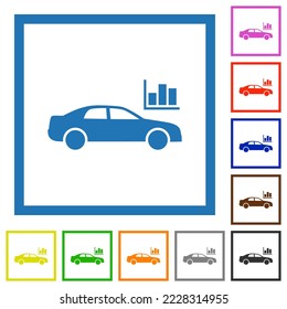 Car diagnostics solid flat color icons in square frames on white background