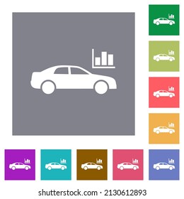 Car diagnostics solid flat icons on simple color square backgrounds