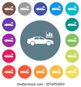 Car diagnostics solid flat white icons on round color backgrounds. 17 background color variations are included.