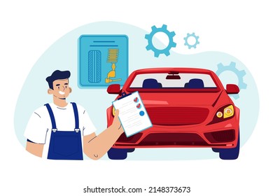Car Diagnostics Test Illustration concept. Flat illustration isolated on white background