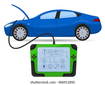 Car diagnostics test service, vector illustration isolated on white
