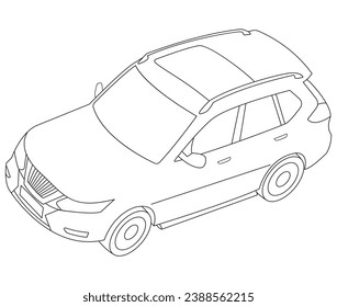 A car from a different angle in outline and vector.