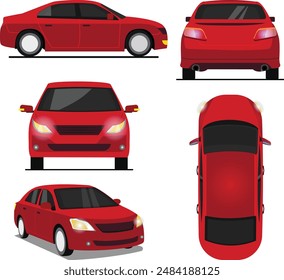 Car in different view. Front, back, top and side car Flat illustration