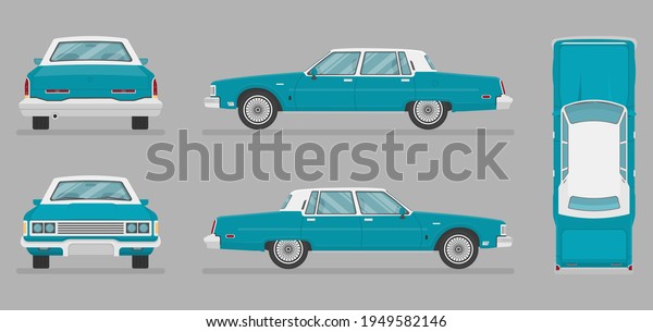 Car in\
different view. Front, back, top and side car projection. Flat\
illustration for designing. Vector sedan\
auto.