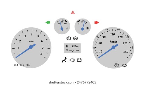 Car digital dashboard speedometer display fuel panel. Car cluster dashboard panel vector design template