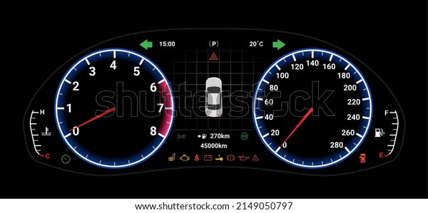 Car digital
dashboard speedometer display fuel panel. Car cluster dashboard
panel vector design
template