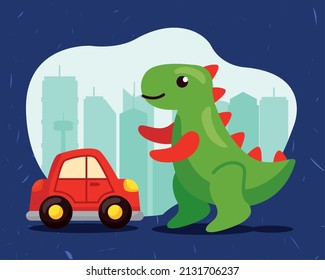 coche y dinosaurio de la ciudad