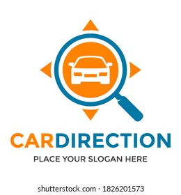 Car Direction Vector Logo Template. This Design Use Magnifying Glass Symbol. Suitable For Search And Finder.