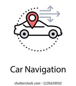 
A car with directional arrows and map marker, car navigation icon 
