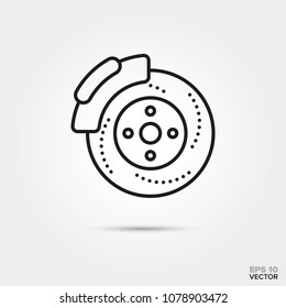 Icono del vector del freno de disco de coche. Piezas automotrices, símbolo de reparación y servicio. 
