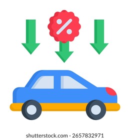Ilustración vectorial plana del icono del descuento del coche