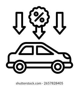 Ilustración vectorial de línea de icono de descuento de coche