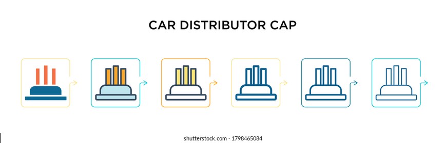 Car distributor cap vector icon in 6 different modern styles. Black, two colored car distributor cap icons designed in filled, outline, line and stroke style. Vector illustration can be used for web,