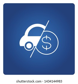 car and dollar coin icon for car leasing icon blue background
