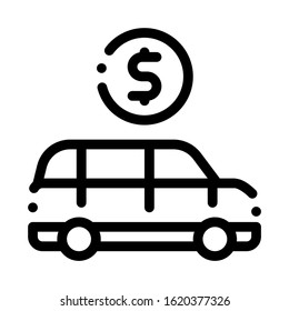 Car Dollar Coin Icon Vector. Outline Car Dollar Coin Sign. Isolated Contour Symbol Illustration