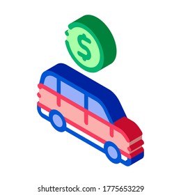 Automobil-Dollar-Münzbild Vektorgrafik. Isometrisches Auto-Dollar-Münz-isometrisches Zeichen. farbige einzelne Symbolillustration