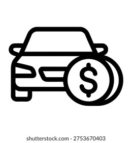 Car with dollar coins icon symbolizing car costs, auto loan, or vehicle purchase