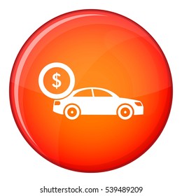 Car and dollar sign icon in red circle isolated on white background vector illustration