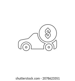 Car and dollar sign line icon in outline style isolated vector illustration