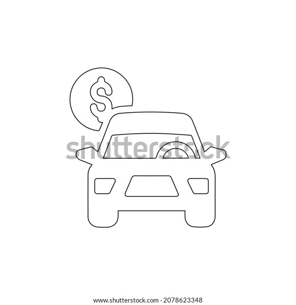 Car and dollar sign line icon in outline\
style isolated vector\
illustration