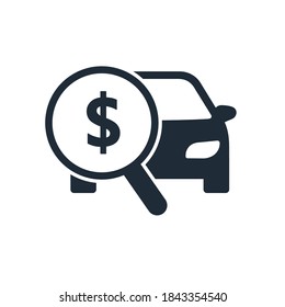 Car and dollar. Vector icon isolated on white background.