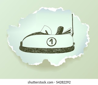 car, doodle on torn paper, vector illustration