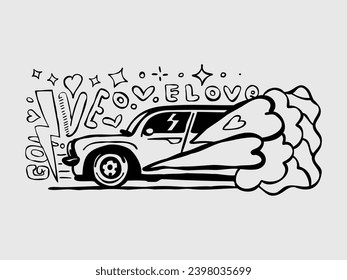 Car doodle valentine's day vector