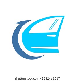 Car door adjustment and repair logo icon. Isolated front car door with handle and glass. Auto body parts shop symbol