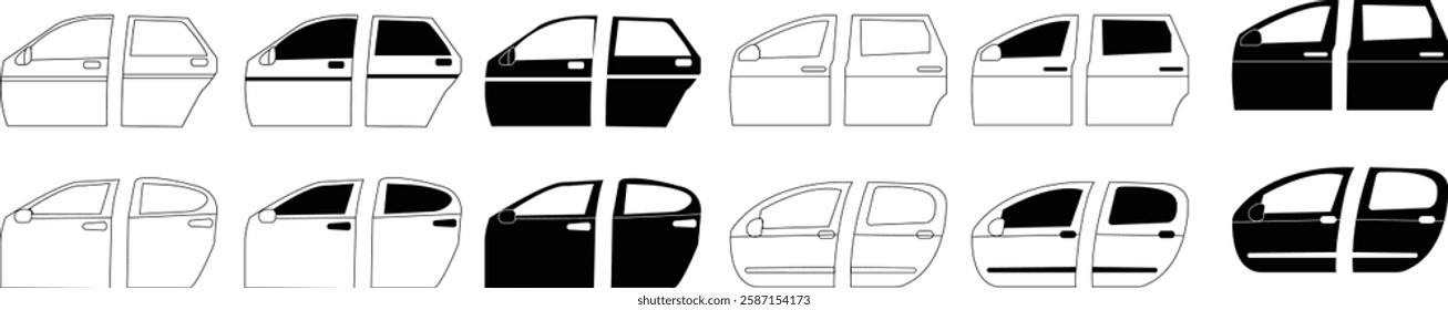 car door icon set, Modern Simple styles of vector graphic designs elements, auto service, repair, car detail related to car service auto garage, ,window, spare part. isolated on transparent background