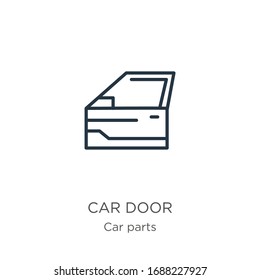 Car door icon. Thin linear car door outline icon isolated on white background from car parts collection. Line vector sign, symbol for web and mobile