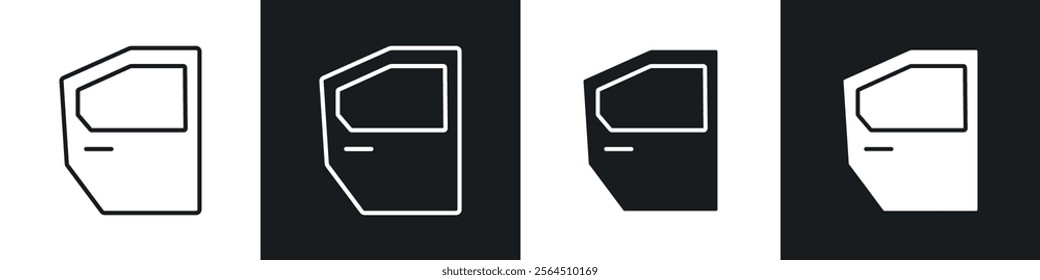 car door icons collection in black filled and line style.