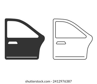 Car door isolated line icon set on white background, auto service, repair, car detail vector