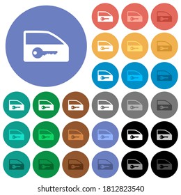 Autotürschloss mehrfarbige Flachsymbole auf runden Hintergründen. Einschließlich der Variationen von weißen, hellen und dunklen Symbolen für Hover- und Active Status-Effekte und Bonusfarben.