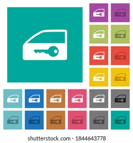 Car door lock multi colored flat icons on plain square backgrounds. Included white and darker icon variations for hover or active effects.