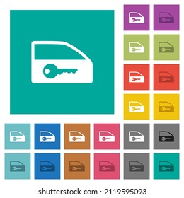 Car door lock multi colored flat icons on plain square backgrounds. Included white and darker icon variations for hover or active effects.