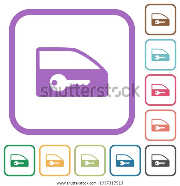 Car door lock simple icons in color rounded\
square frames on white\
background