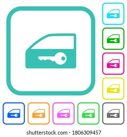 Car door lock vivid colored flat icons in curved borders on white background